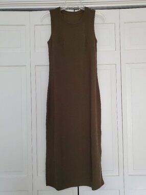 Woolx Iris Merino Wool Blend Ribbed Tank Dress XS Olive Leaf
